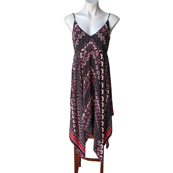 Express Summer Floral Bouquet Handkerchief Hem Boho Dress, Sz M - Picture 2 of 14